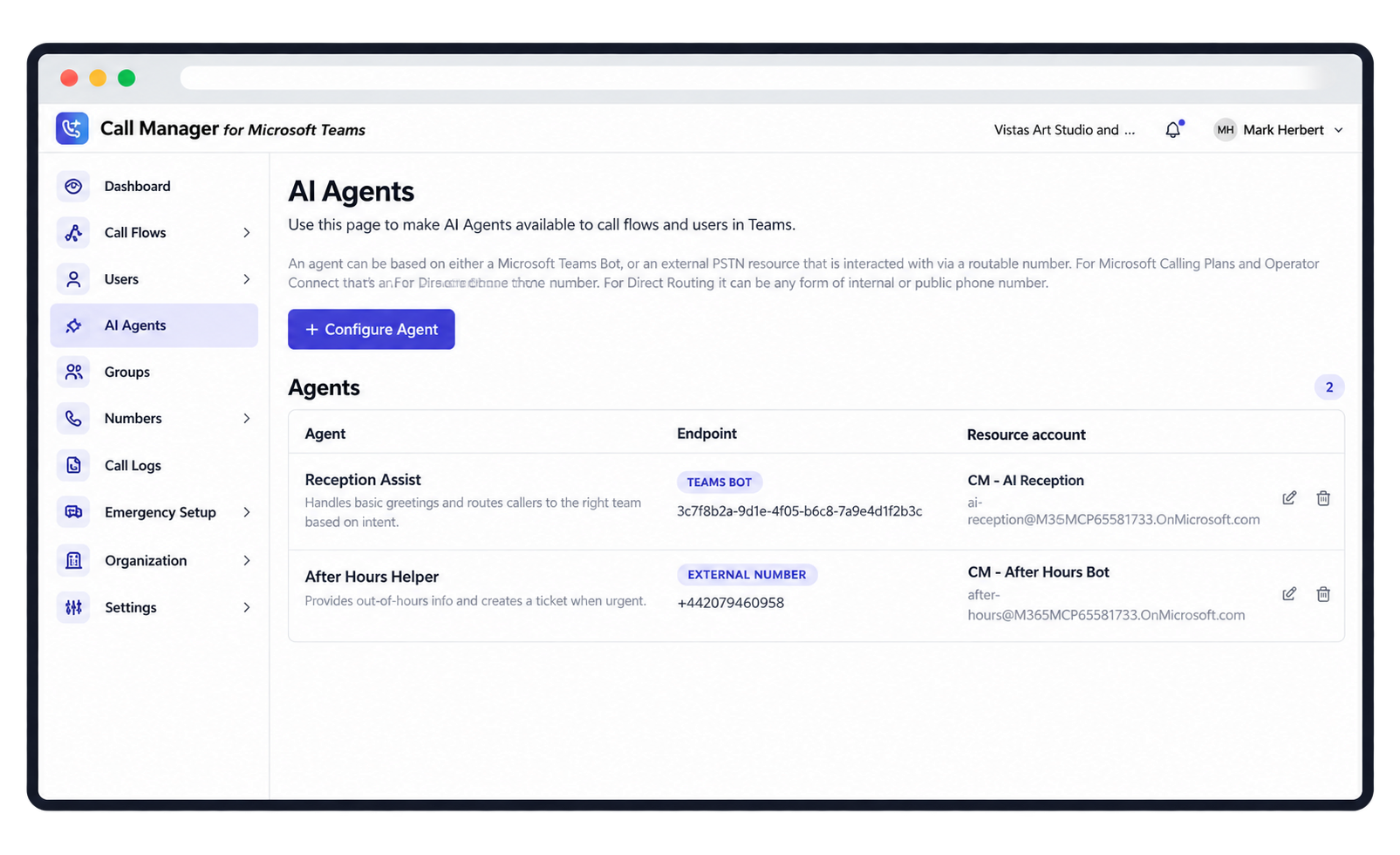 Call Manager AI Agents Dashboard